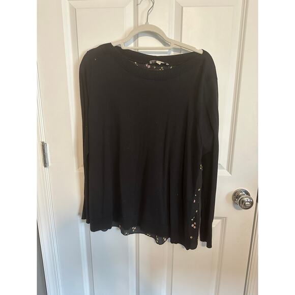 LOFT L/S Crewneck Black Sweater with Floral Back XL - Picture 1 of 2